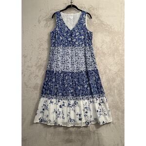 J.Jill Tiered Floral Patchwork Dress Size M Petite Coastal Grandma Boho Cottage